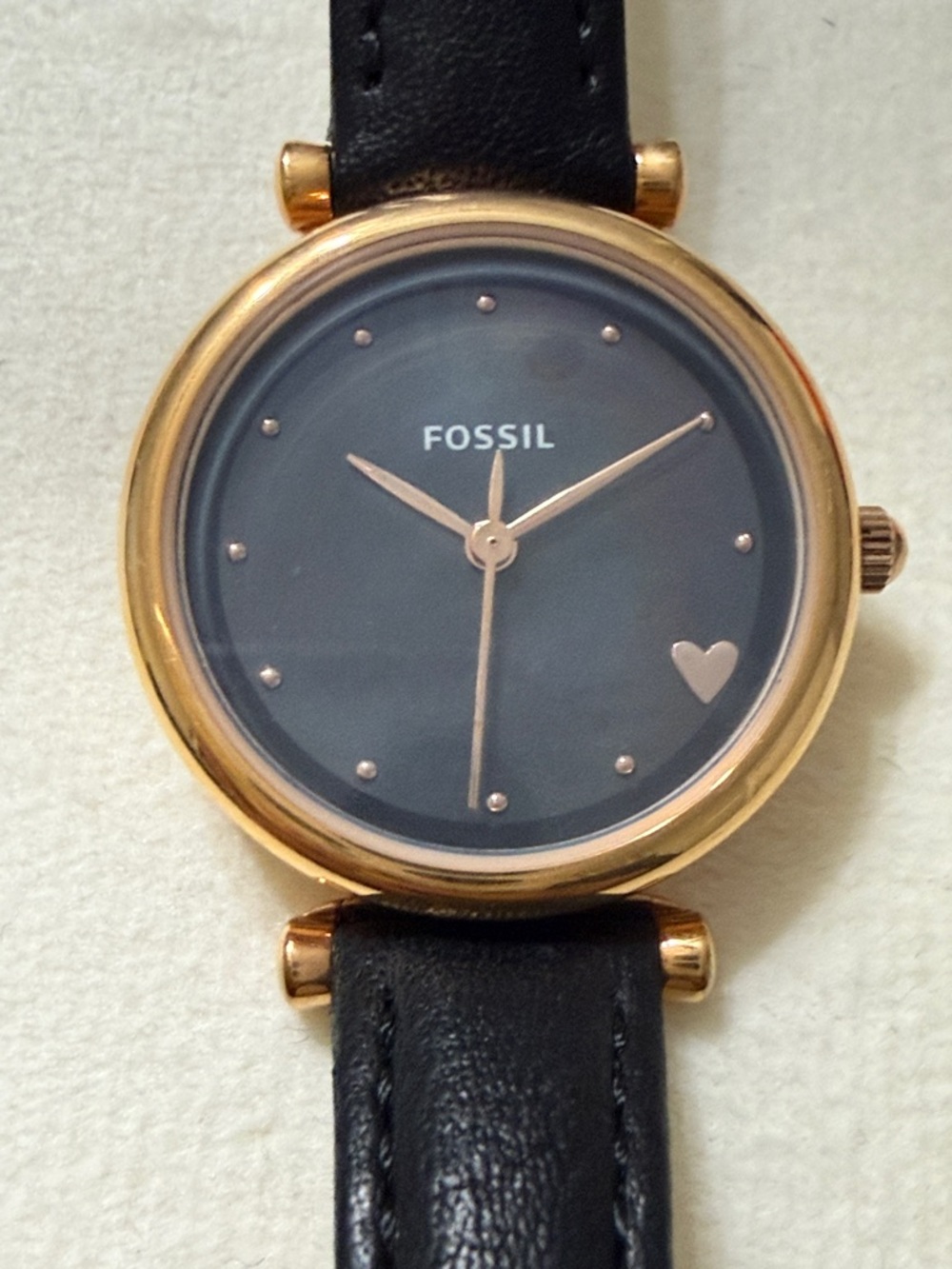 Fossil Black Dial Gold-Tone Case Leather Strap Women's Watch